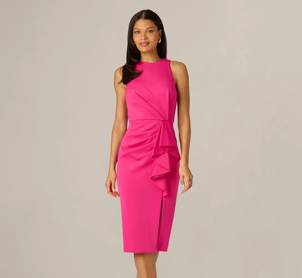 Sleeveless Draped Stretch Sheath Dress In Lipstick Pink