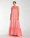 One Shoulder Chiffon Gown With 3D Rosette