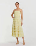 Yellow Micro Ruffle Strapless Midi Dress