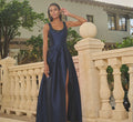 Sleeveless Beaded Mikado Fit And Flare Gown In Midnight