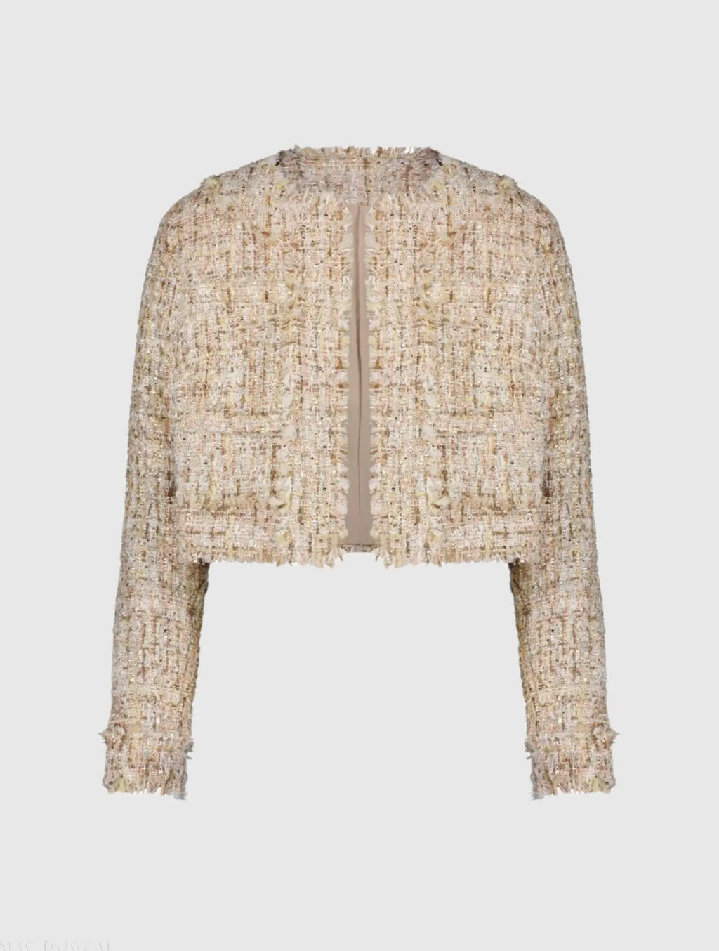 Beige Long Sleeve Cropped Boucle Jacket