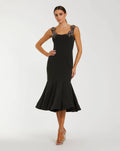 Sleeveless Midi Dress With Floral Embellishments