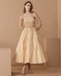 Embellished Lace Strapless A Line Midi Dress