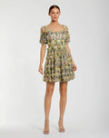 Multicolor Floral Puff Sleeve Ruffle Mini Dress