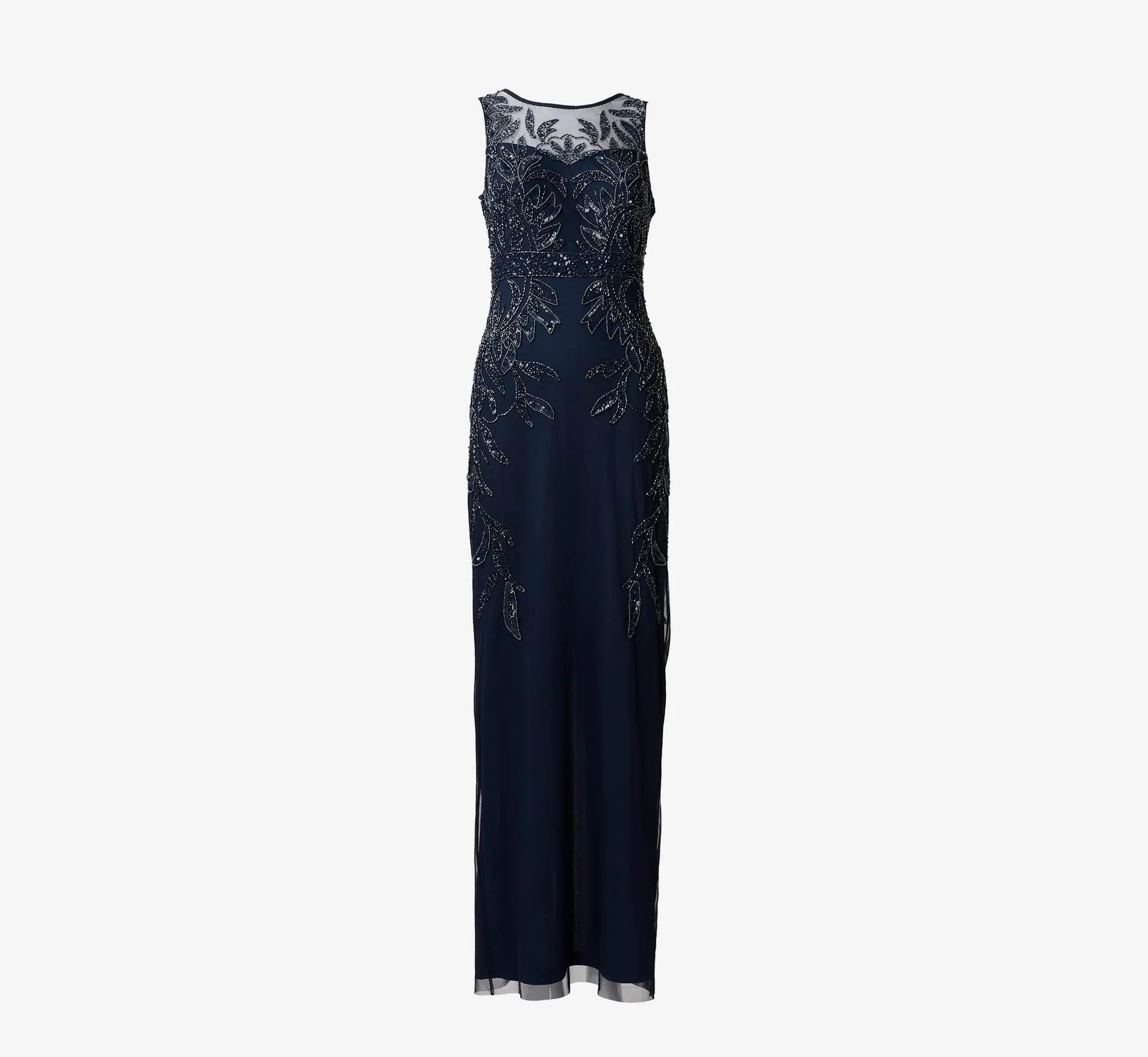 Adrianna Papell Hand-Beaded Sleeveless Slim Column Gown In Midnight