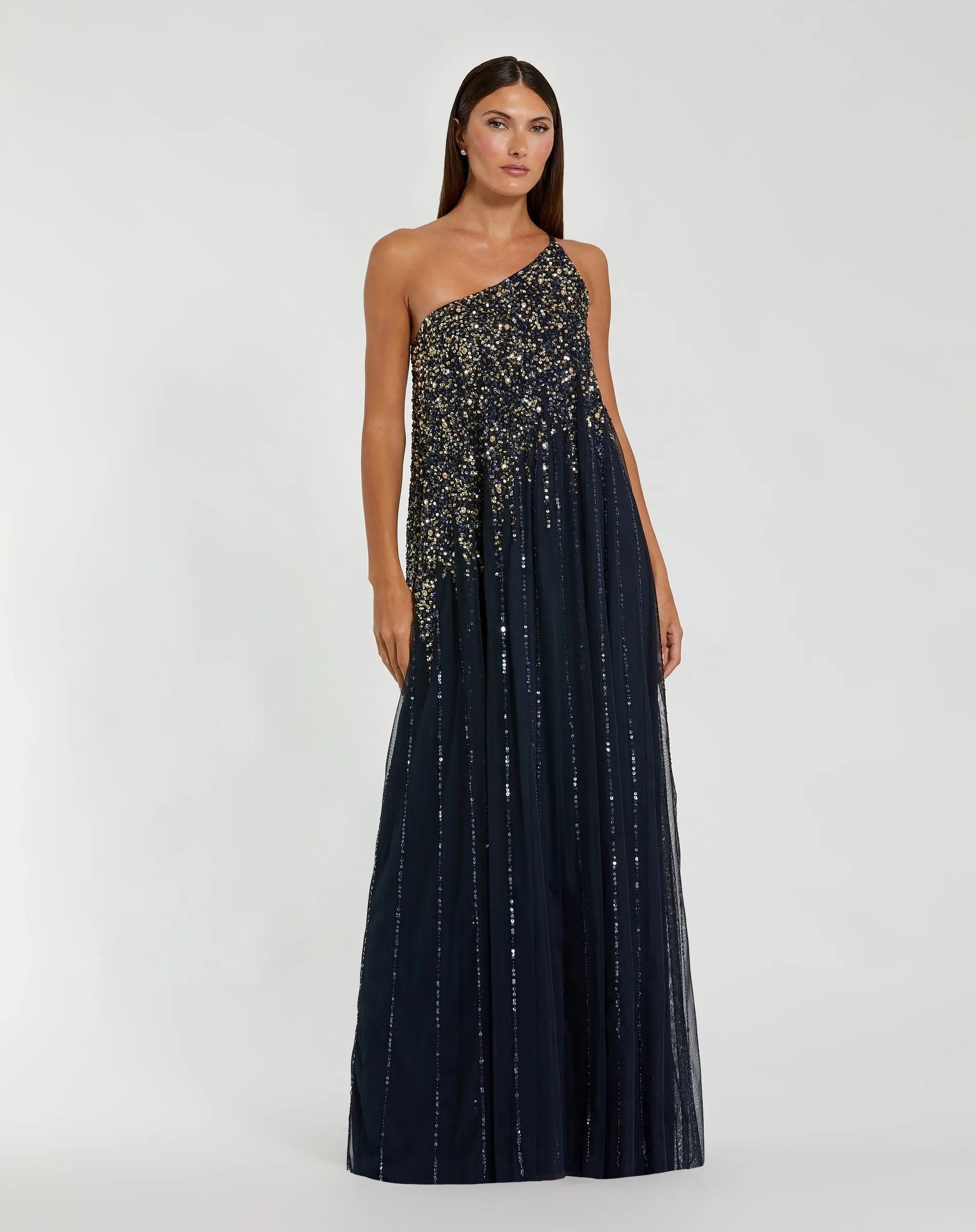 One Shoulder Embellished Trapeze A Line Gown