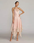 Light Pink Lace Trim Handkerchief Midi Dress