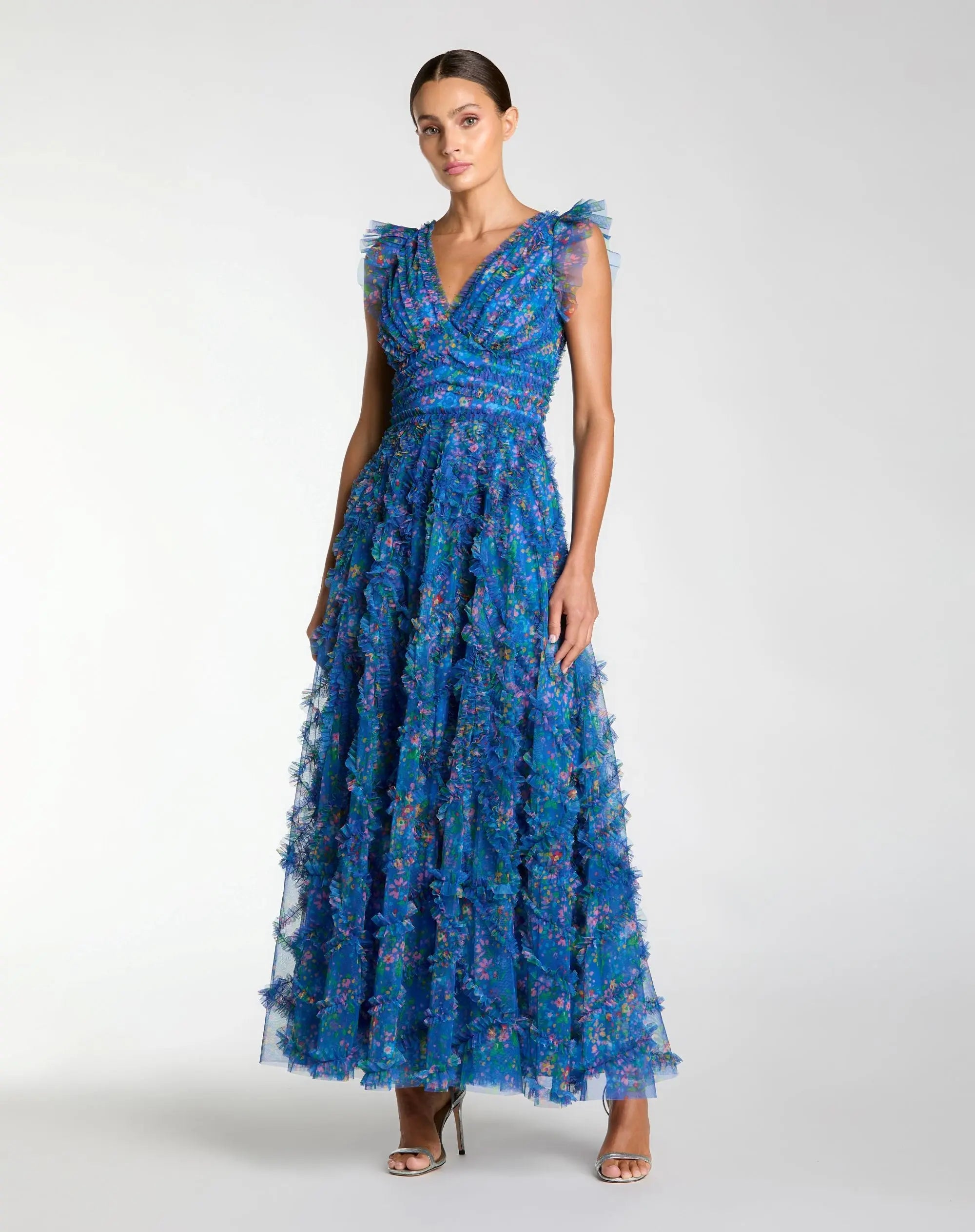 Floral V-Neck Ruffle Maxi Dress
