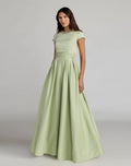 Green Embellished Satin Cap Sleeve Ball Gown