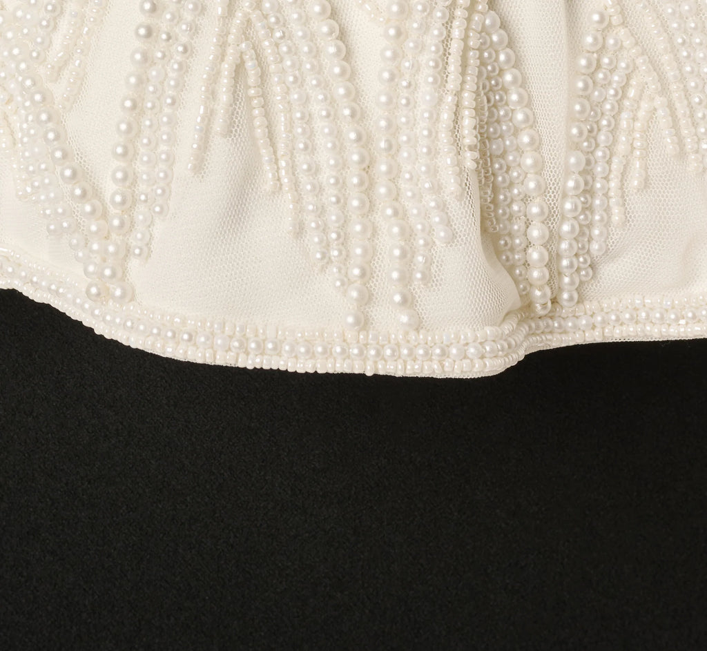 Pearly Beaded Peplum Combo Gown In Black Ivory