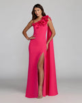 Pink One Shoulder 3D Floral Cape Gown