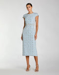 Blue Hand Embellished High Neck Midi Dress
