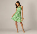 Sleeveless Printed Tie Front Short Dress In Ivory Green