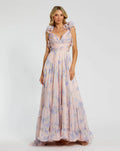 Light Pink Ruffle Tiered Cut-Out Chiffon Floral Gown