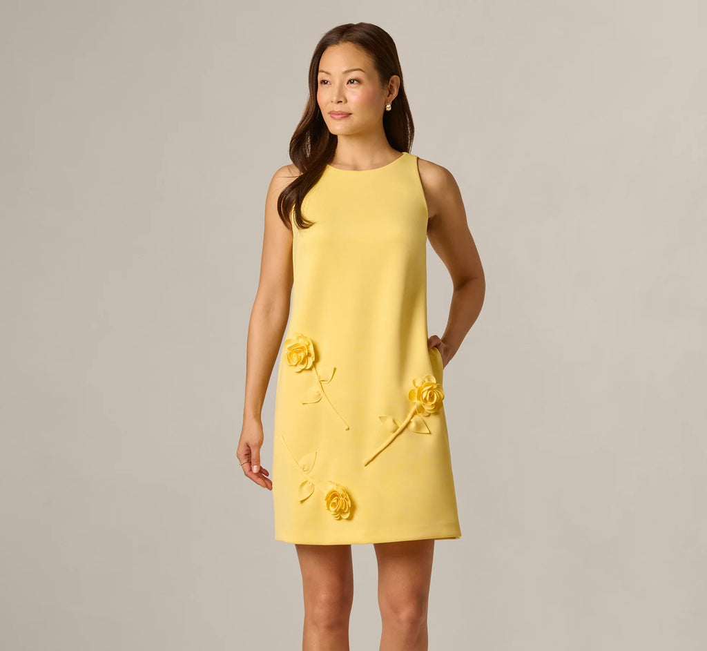 3D Rosette Stretch Short Shift Dress In Warm Sun