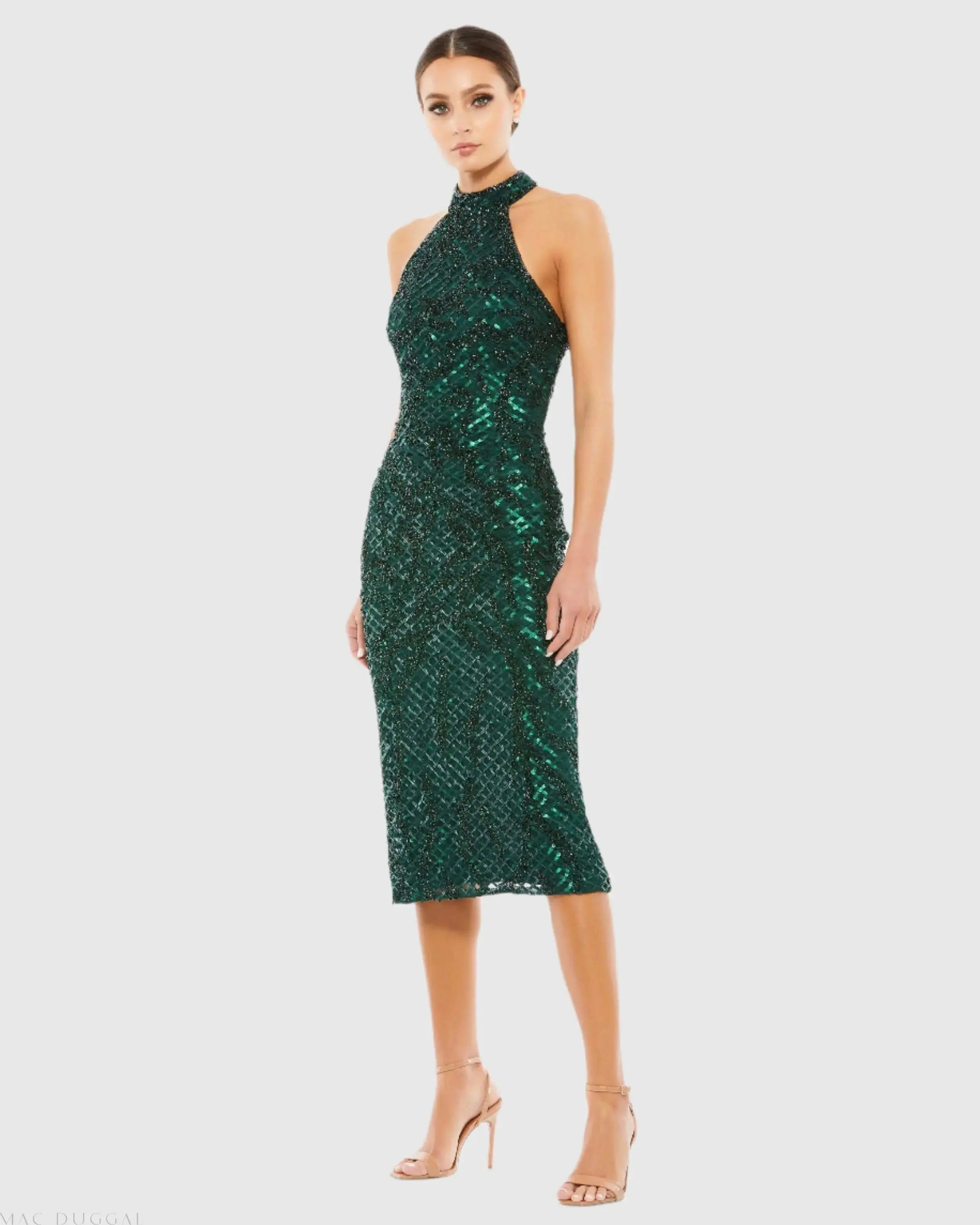 Green Embellished Halter Midi Dress - FINAL SALE