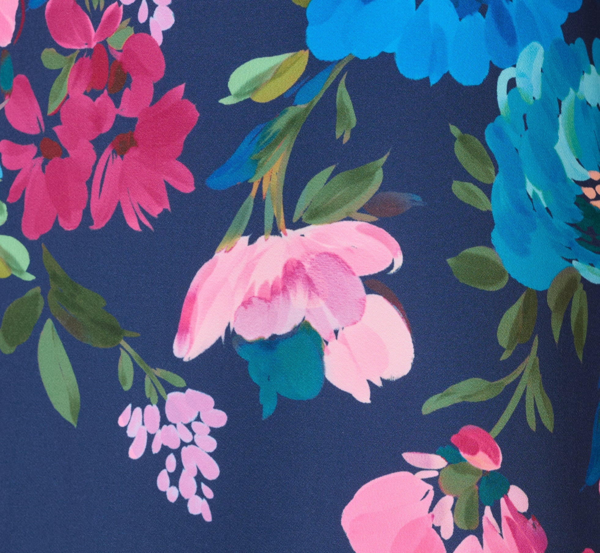 Collared Floral Border Twill Midi Dress In Navy Multi