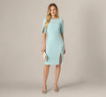 Short Split Sleeve Pearly Trim Sheath Dress In Clear Sky