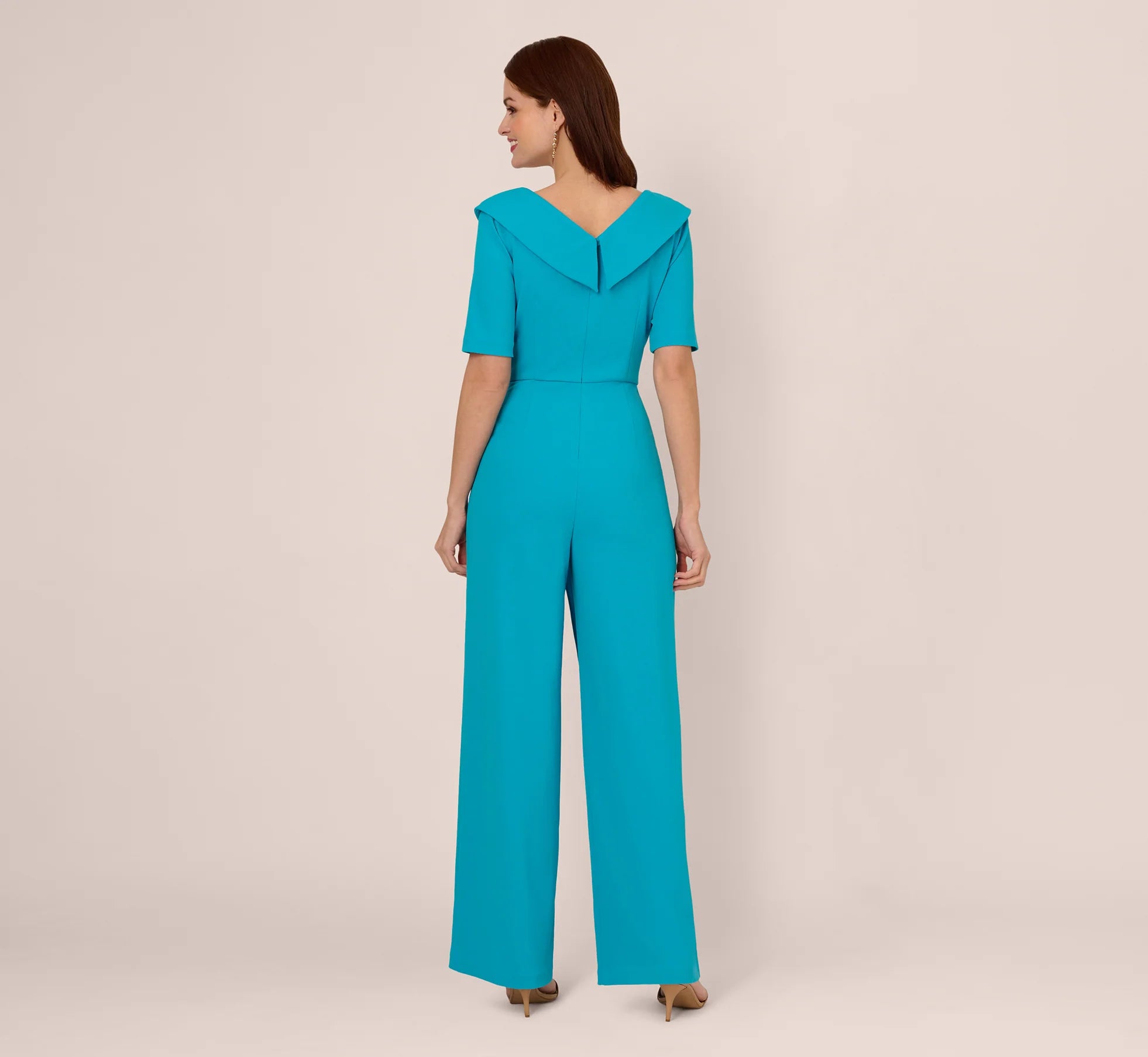 Short Sleeve Asymmetrical Wide Leg Crepe Jumpsuit In Bel Air Blue