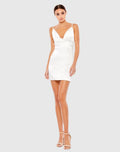 White Plunging Faux Wrap Charmeuse Mini Dress