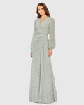 Green Beaded Bishop Sleeve Wrap Gown