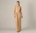 Metallic Stretch Knit Draped Gown In Light Gold