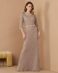 Pearl Embellished 3/4 Sleeve Gown