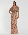 Floral Embellished Short Sleeve Blouson Gown