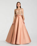 Peach Embellished Bodice Sweetheart Neck Satin Ball Gown
