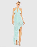 Sequined Halter Cut Out Ruffle Asymmetrical Dress