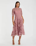 Petite Pink High Neck Ruffle Tiered A-Line Midi Dress
