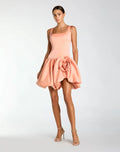 Peach Sleeveless Satin Bubble Hem Mini Dress