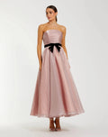 Petite Pink Polka Dot Organza Strapless Dress With Bow