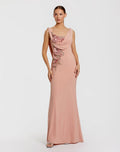 Pink Sleeveless Jersey Cowl Neck Gown With Beading