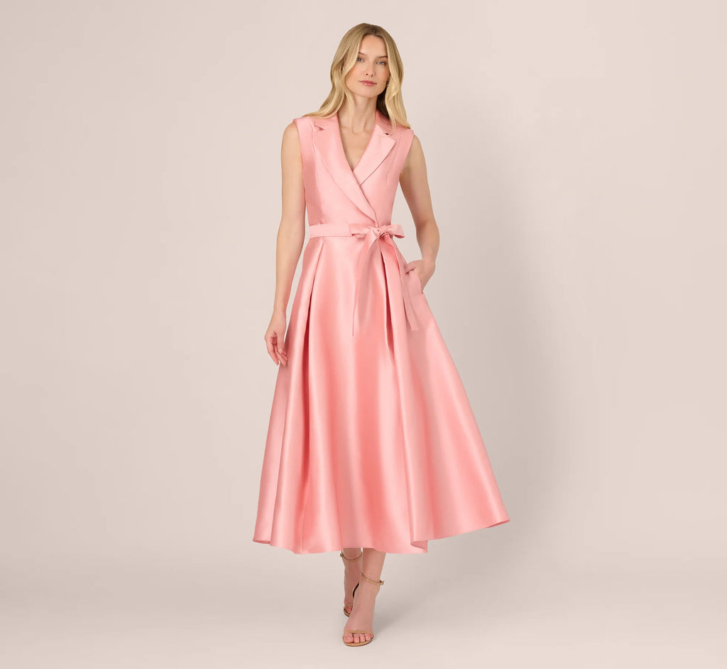 Sleeveless Mikado Suit Dress In Apricot Ice