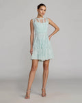Light Blue High Neck Sleeveless Micro Ruffle Mini Dress