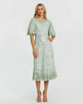 Green Flounce Sleeve Midi Dress