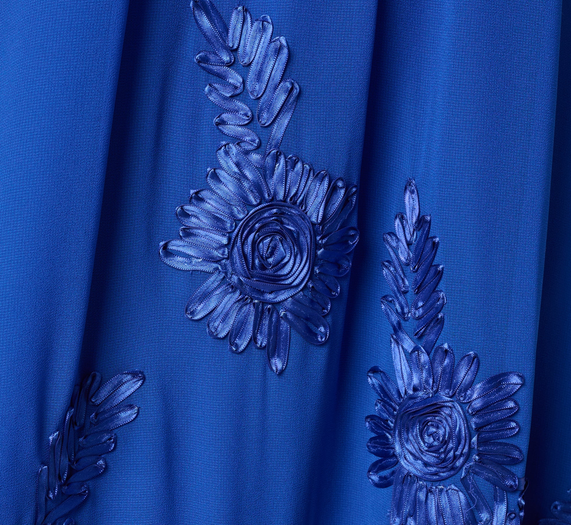 Georgette Soutache Embroidery Trapeze Halter Dress In Brilliant Sapphire