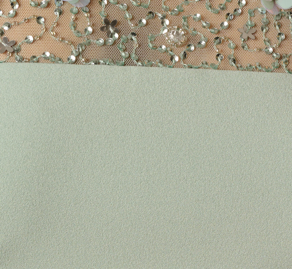 Flutter Sleeve Beaded Illusion Short Dress In Icy Sage