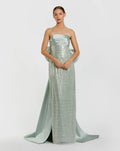 Strapless Embellished Gown With Back Bow Detail