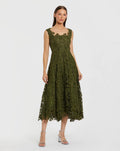 Sleeveless Embroidered Lace A Line Midi Dress