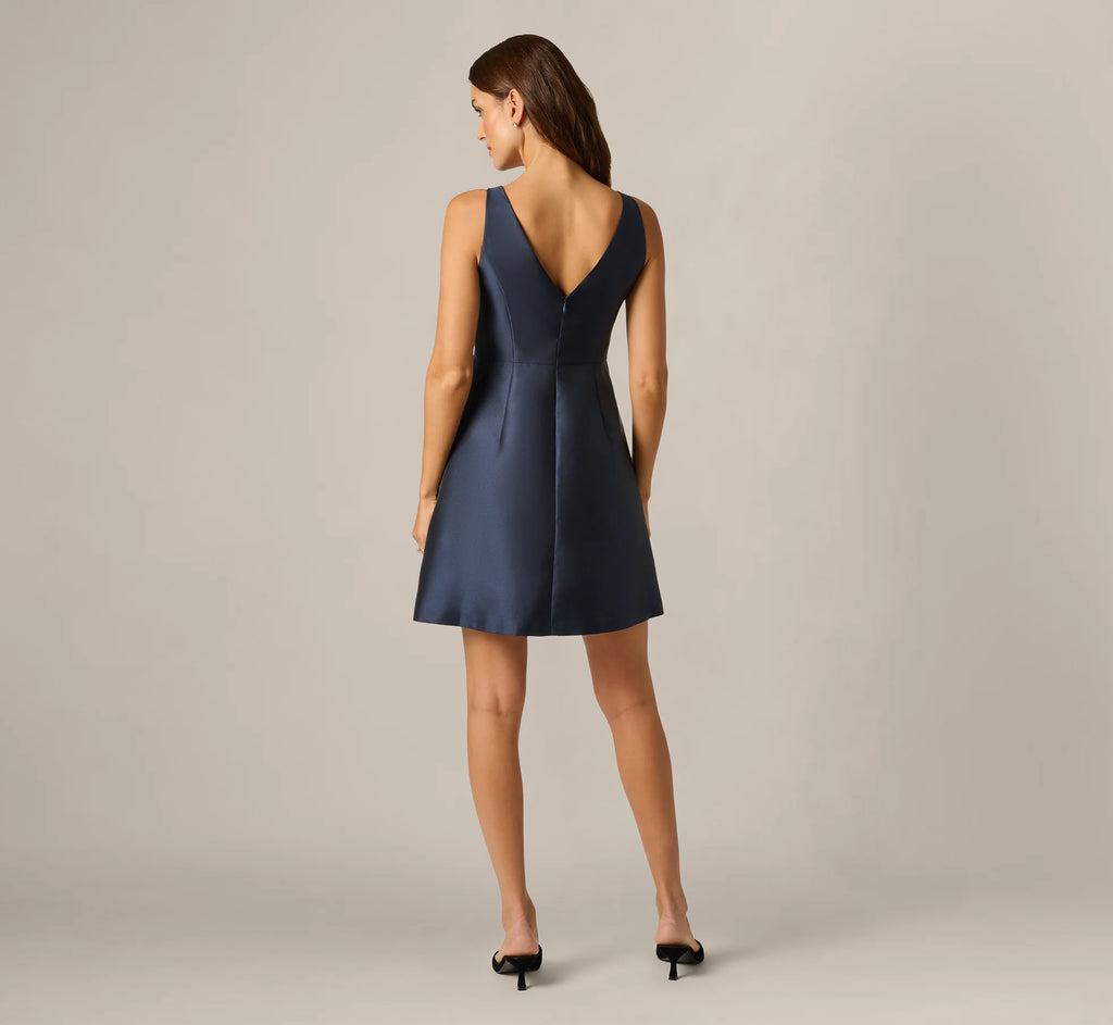 Mikado Rhinestone Pocket Short Dress In Midnight