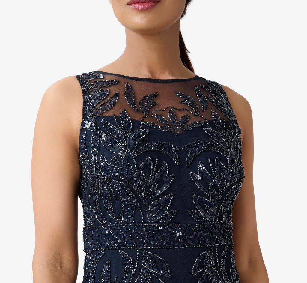 Adrianna Papell Hand-Beaded Sleeveless Slim Column Gown In Midnight