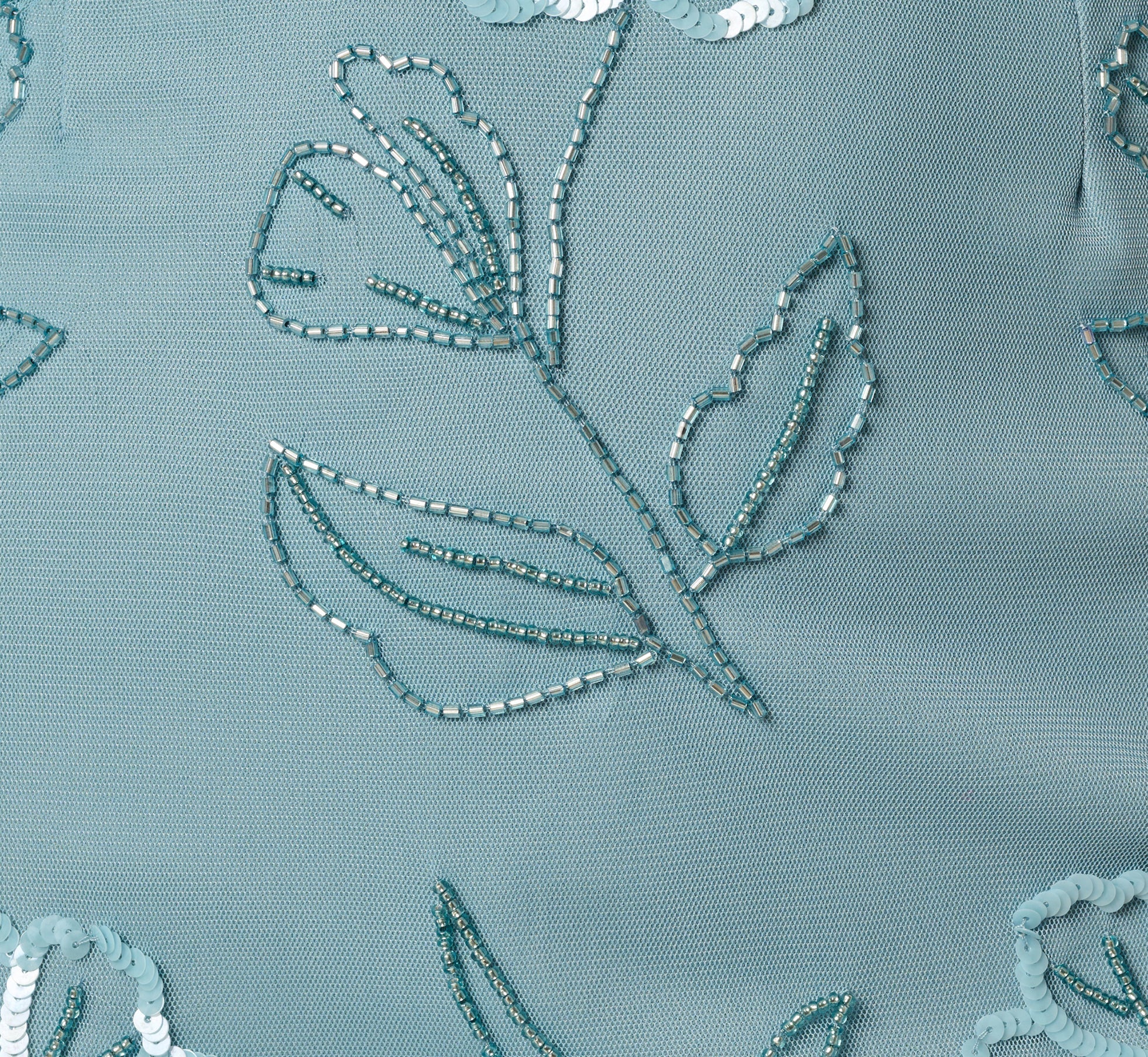 Flutter Sleeve Floral Beaded Blouson Gown In Air Sky
