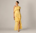 One Shoulder Pleated Flounce High Low Gown In Butter Yellow