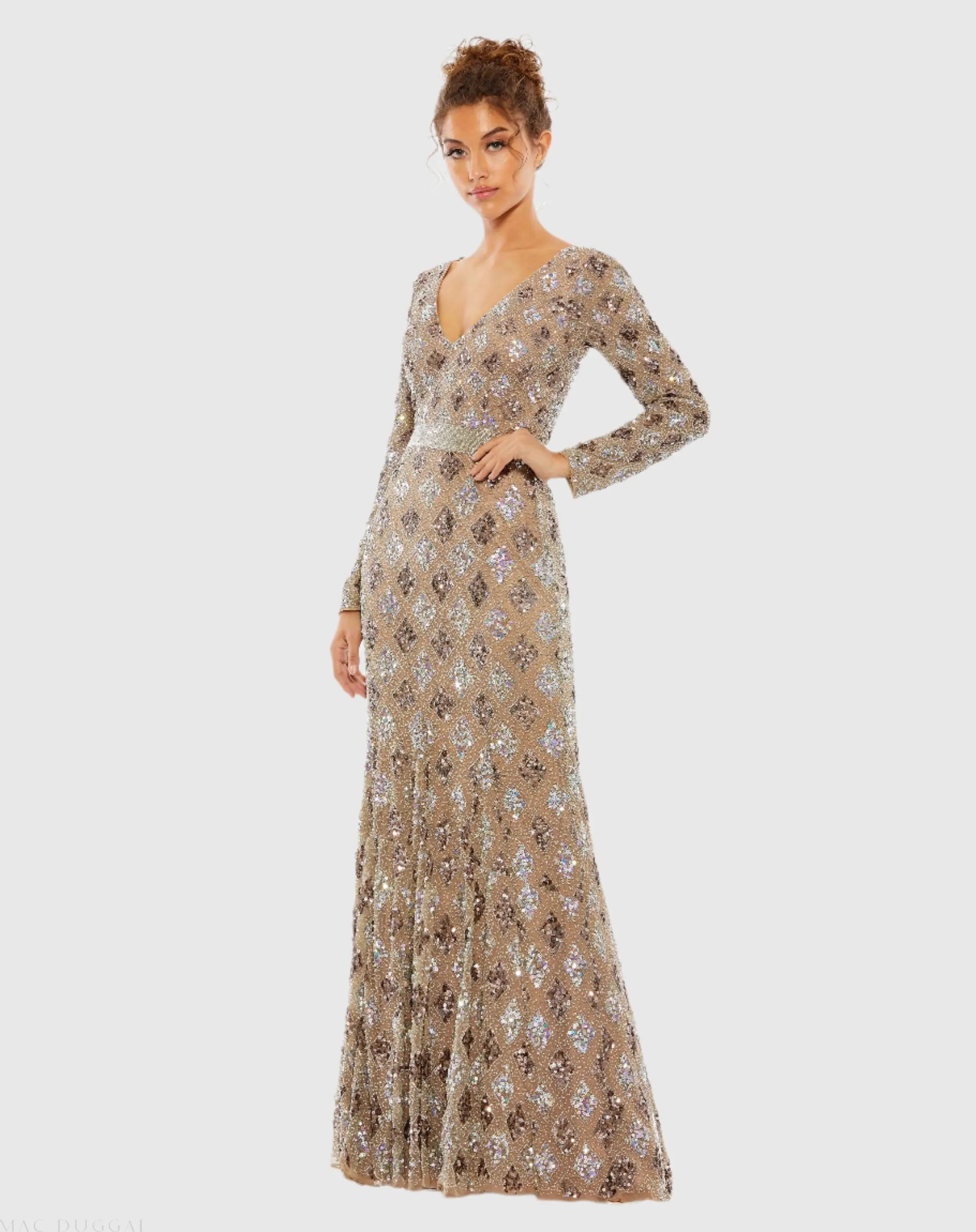 Geometric Embellished Evening Gown