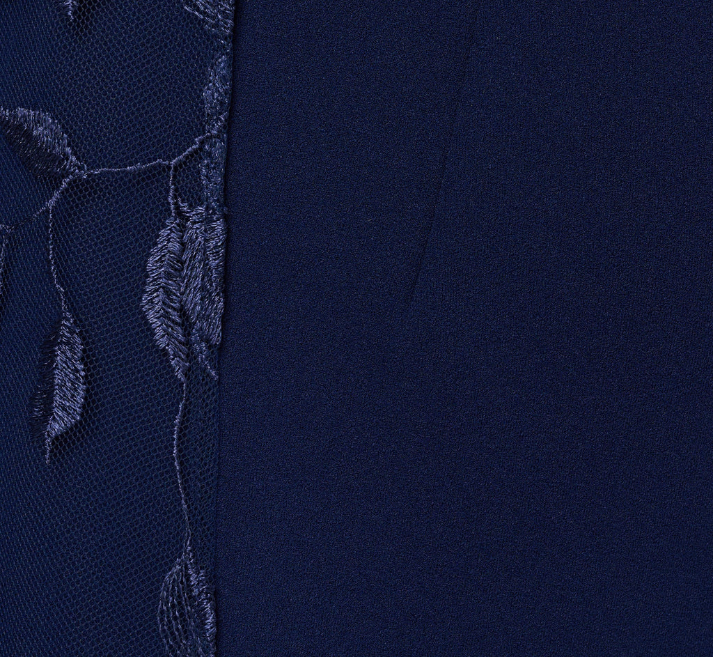 One Shoulder Floral Cape Sleeve Dress In Navy Sateen
