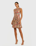 Multicolor Micro Ruffle Floral A-Line Mini Dress