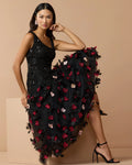 Sleeveless Beaded Midi Dress With 3D Flowers